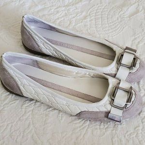 WOMEN'S  ENZO ANGIOLINI BOYDO WHITE SUEDE & QUILTED FABRIC BALLET FLATS  8 m.